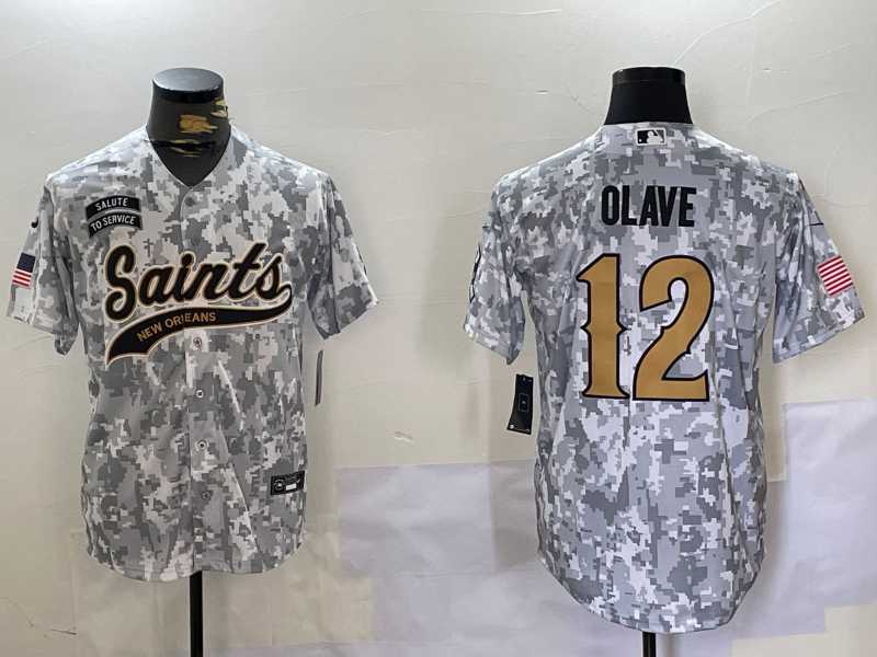 Mens New Orleans Saints #12 Chris Olave Arctic Camo 2024 Salute to Service Stitched Baseball Jersey